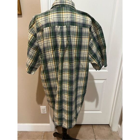 Abercrombie & Fitch green and white plaid button up shirt with a hint of yellow - Picture 2 of 5